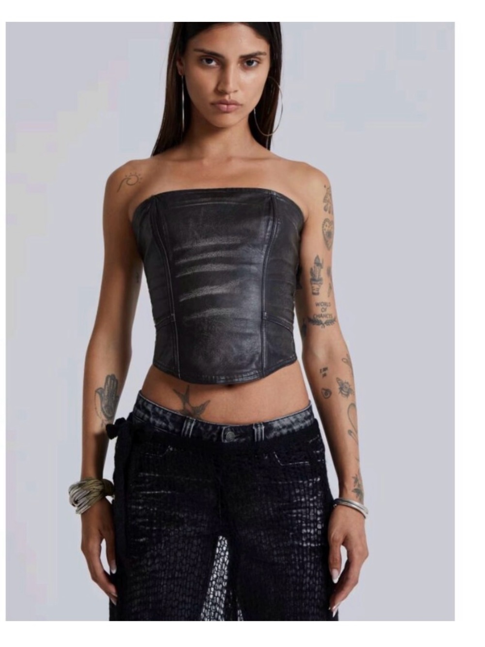 Jaded London Black Faux Leather Strapless Corset Crop Top
